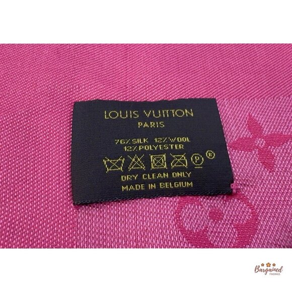 Authentic Louis Vuitton Pink/Fuchsia Silk/Wool Monogram Shawl Scarf 55x55 - Picture 6 of 6